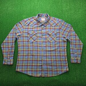 Wrangler Shirt Mens 2XL Plaid Flannel‎ Button Up Long Sleeve Western Cowboy